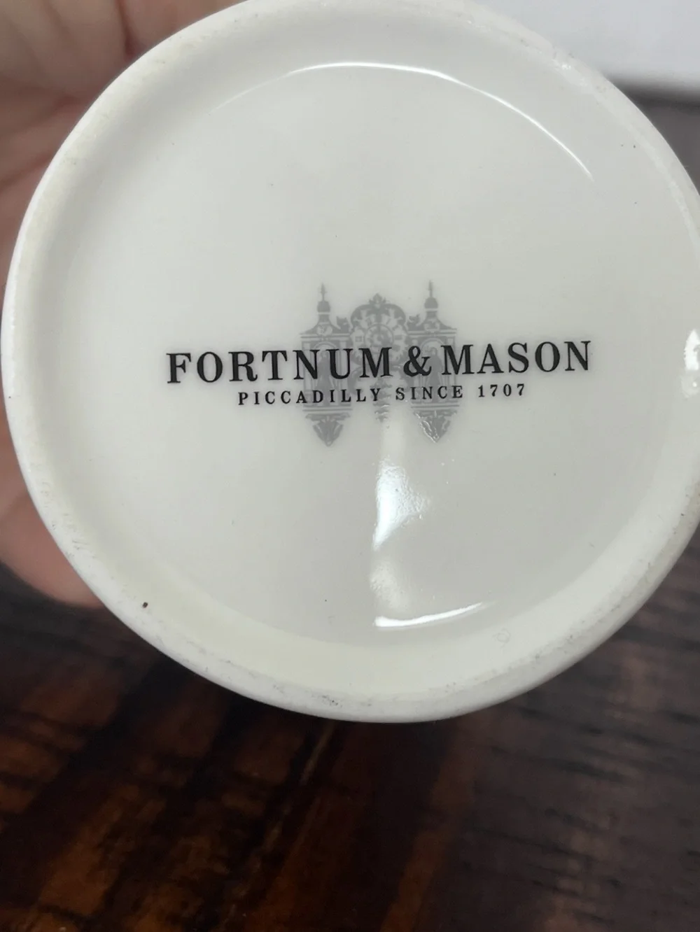 FORTNUM & MASON: 5”  TEA CADDY W/ Lid Black “Spoon” Graphic PICADILLY ENGLAND